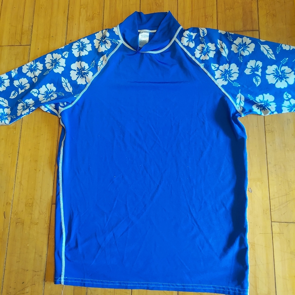 Aniani hibiscus royal blue rashguard top upf 50+ made in usa large